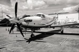 Black and white picture of a private plane